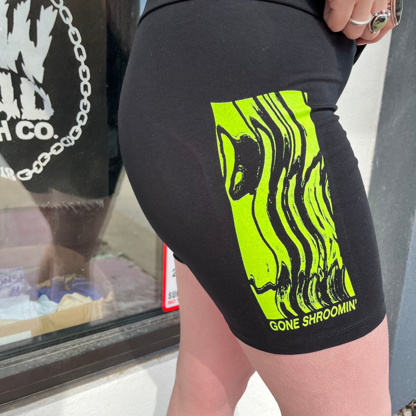"Gone Shroomin" Glow in The Dark Waist High Ladies Bike Shorts